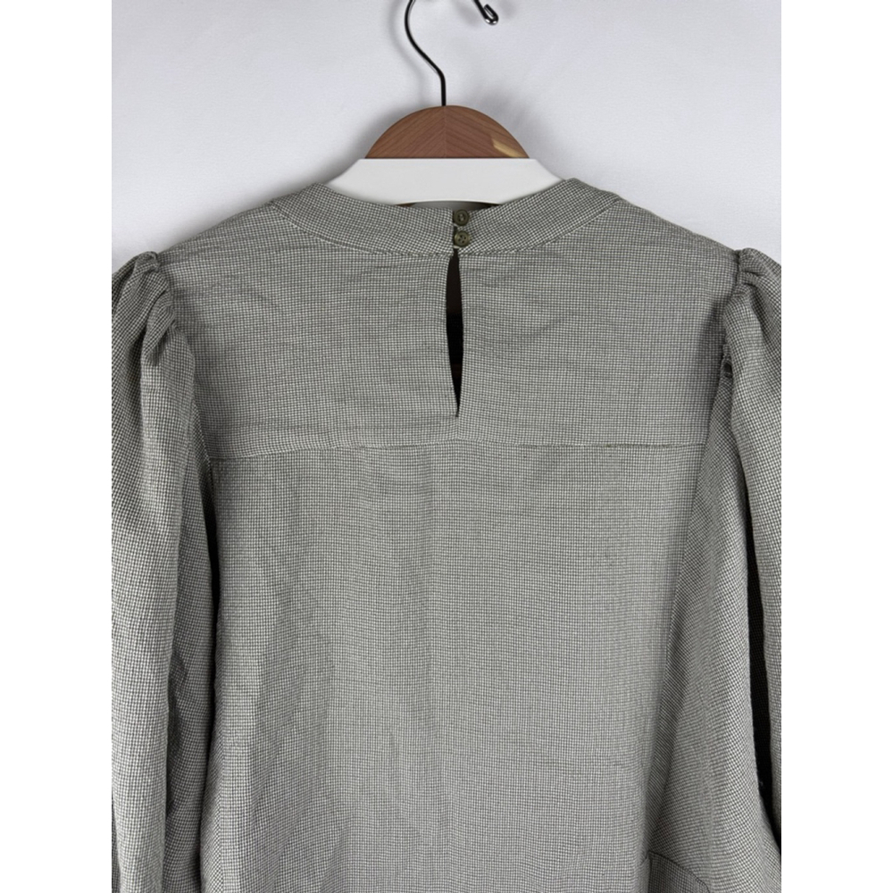 NWT Women's Treasure & Bond Blouse Gray/Tan Check Pattern Puff Sleeve Size XL - Picture 8 of 13